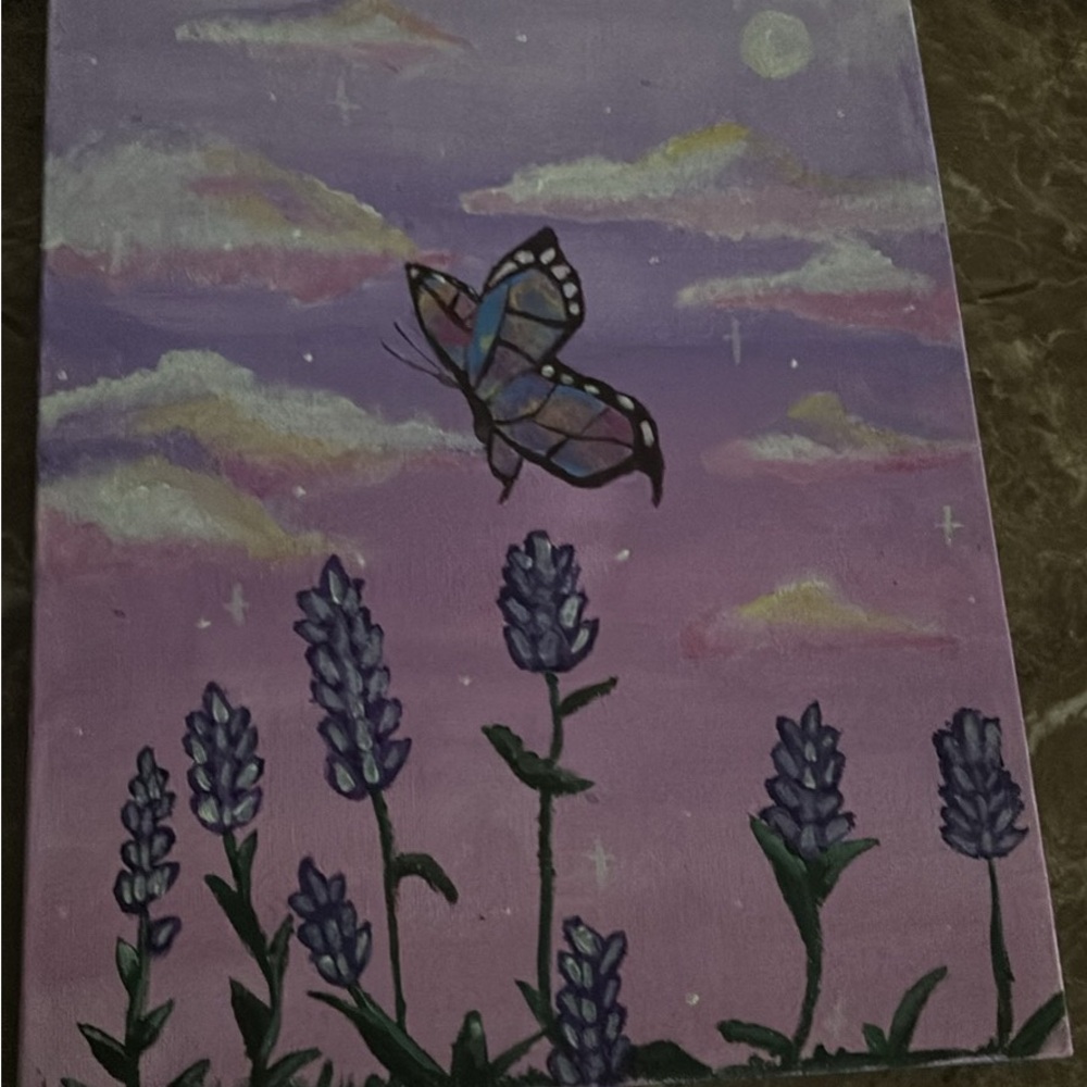 Purple Butterfly and Lavender Canvas Art